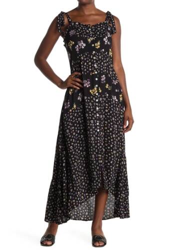 Imbracaminte femei angie floral tie strap button front highlow maxi dress black
