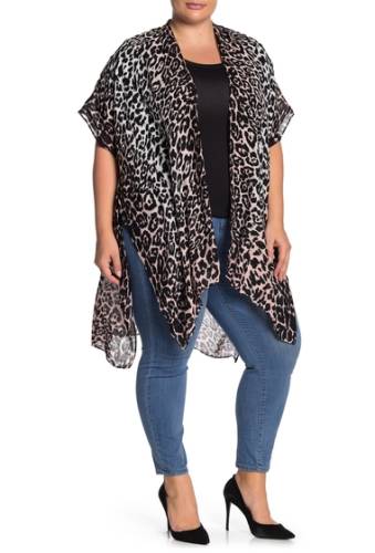 Imbracaminte femei angie leopard print ombre kimono plus size black