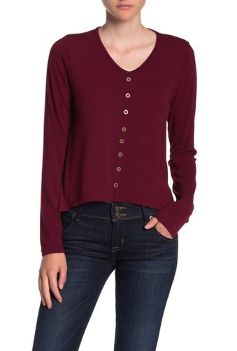 Imbracaminte femei angie metal button front long sleeve knit top wine