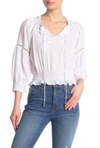 Imbracaminte femei angie tie front tonal embroidery blouse ivory