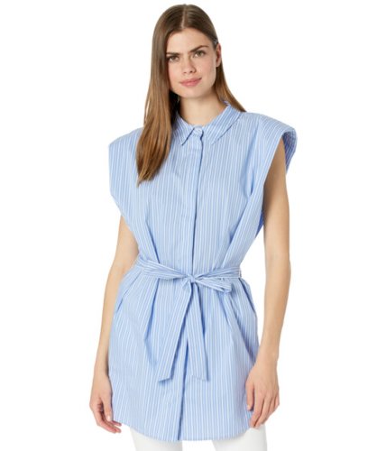 Imbracaminte femei bardot stripe shoulder pad shirtdress blue stripe
