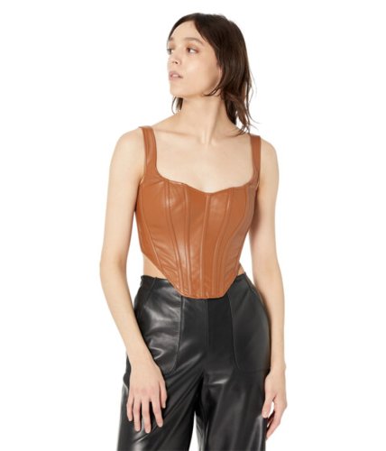 Imbracaminte femei bardot vegan leather corset bustier tan