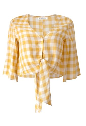 Imbracaminte femei bcbgeneration knot front cropped check print top yellow