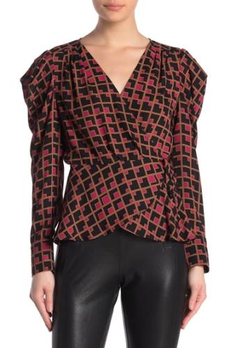 Imbracaminte femei bcbgmaxazria geo print wrap blouse black-geometric gr