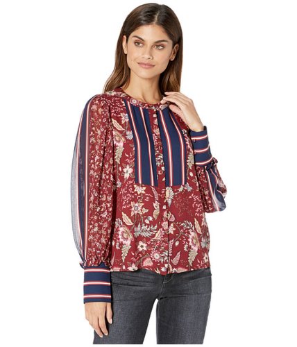 Imbracaminte femei bcbgmaxazria mixed print and stripe woven blouse deep redfloral toile