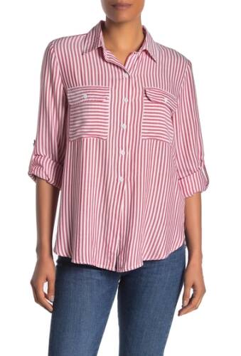 Imbracaminte femei beachlunchlounge jordana striped double pocket button front shirt red lacquer