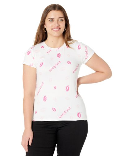 Imbracaminte femei bebe all over lips tee whitepink kiss all over print