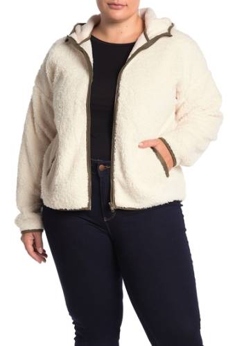 Imbracaminte femei blu pepper fleece contrast trim teddy jacket plus size ivoryolive