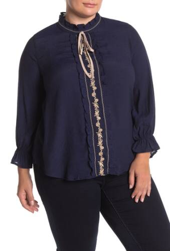 Imbracaminte femei blu pepper ruffle embroidered blouse plus size navy
