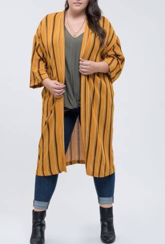 Imbracaminte femei blu pepper stripe kimono cardigan plus size mustard multi