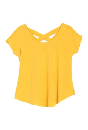 Imbracaminte femei bobeau crisscross back linen blend t-shirt yellow haze