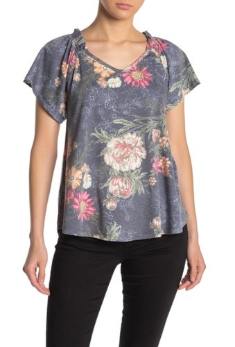 Imbracaminte femei bobeau flutter sleeve print t-shirt navy coral floral