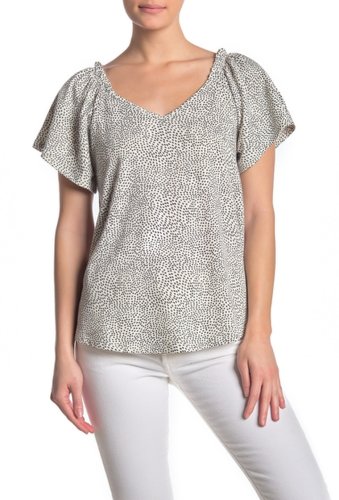 Imbracaminte femei bobeau flutter sleeve print t-shirt whiteblack dot