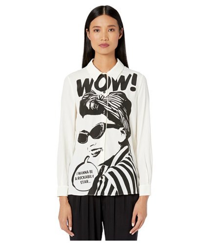 Imbracaminte femei boutique moschino graphic crepe blouse ivory multi
