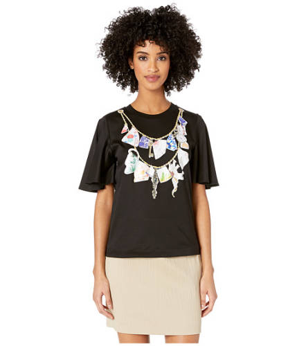 Imbracaminte femei boutique moschino short flare sleeve motif front crew neck t-shirt black