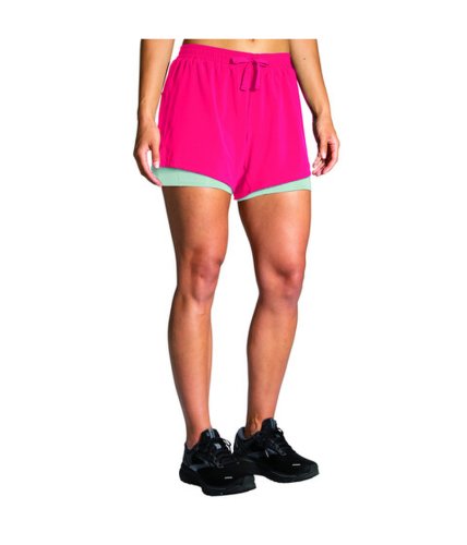 Imbracaminte femei brooks moment 5quot 2-in-1 shorts hyper pinkcool mint