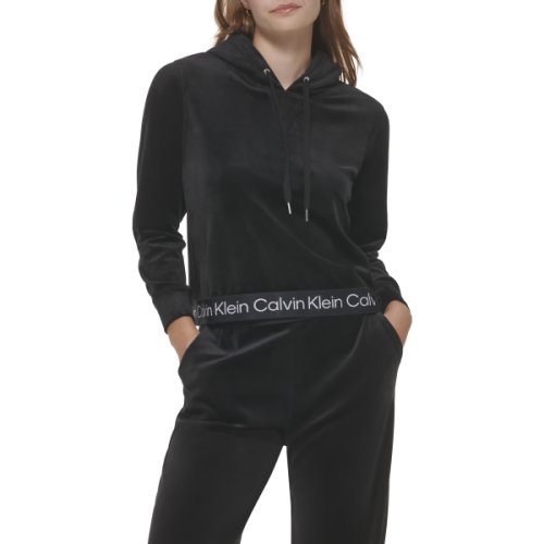 Imbracaminte femei calvin klein crop hoodie with logo tape black