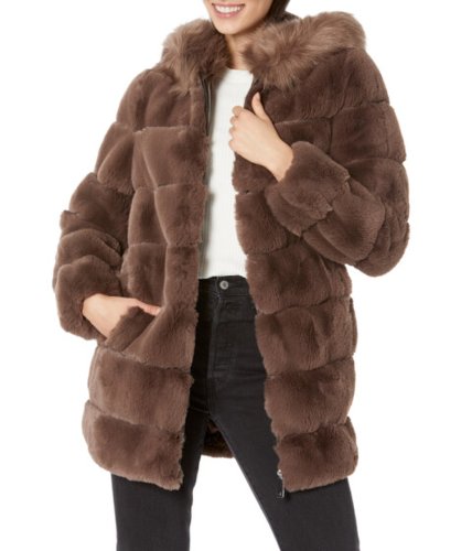 Imbracaminte femei calvin klein hooded faux fur jacket brown