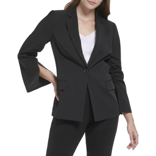 Imbracaminte femei calvin klein one-button jacket with ruched sleeve black