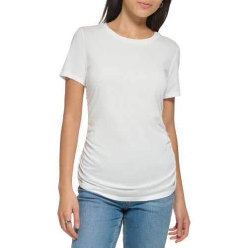 Imbracaminte femei calvin klein short sleeve ruched side tee soft white
