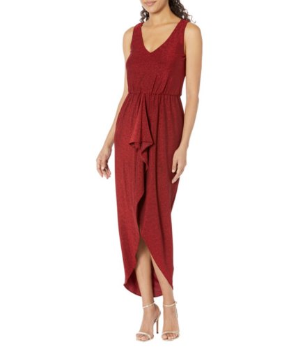 Imbracaminte femei calvin klein v-neck glitter knit gown with ruched front redred