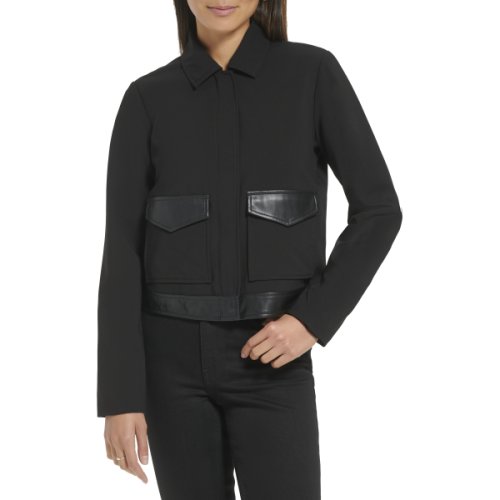 Imbracaminte femei calvin klein zip jacket with pu trim black