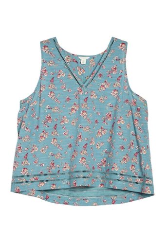 Imbracaminte femei caslon v-neck novelty floral print woven tank top plus size blue smoke flrl