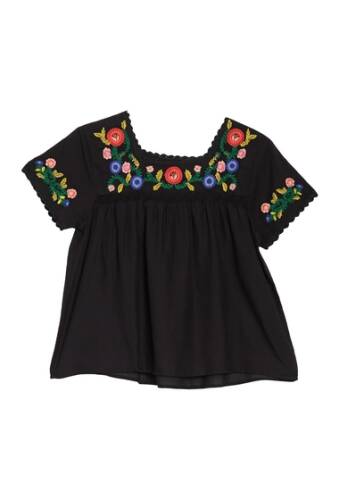 Imbracaminte femei catherine catherine malandrino embroidered short sleeve blouse petite black mult