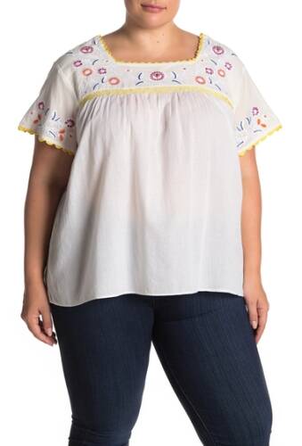 Imbracaminte femei catherine catherine malandrino short sleeve embroidered blouse plus size white mult