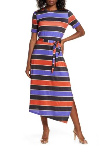 Imbracaminte femei charles henry stripe belted asymmetrical midi dress blkpurorg stripe