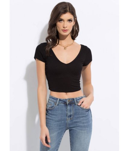 Imbracaminte femei cheapchic can\'t have just one v-neck crop top black