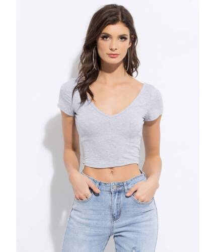 Imbracaminte femei cheapchic can\'t have just one v-neck crop top grey