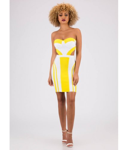 Imbracaminte femei cheapchic curves ahead strapless bandage dress yellowwhite