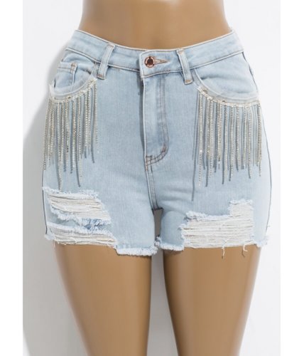 Imbracaminte femei cheapchic done up distressed fringed jean shorts ltblue
