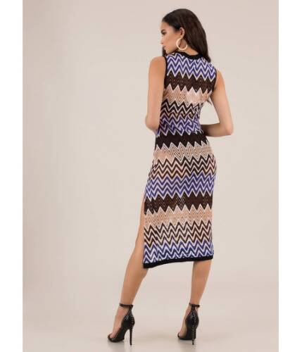 Imbracaminte femei cheapchic follow the pattern zigzag knit dress bluemulti
