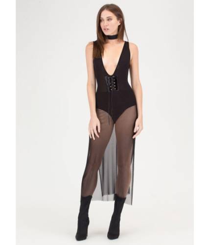 Cheap&chic Imbracaminte femei cheapchic laced it double slit mesh bodysuit dress black