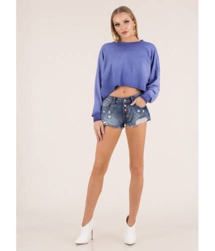 Imbracaminte femei cheapchic looking fly destroyed denim shorts blue