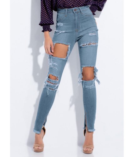 Imbracaminte femei cheapchic slits happening destroyed cut-out jeans medblue