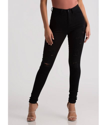 Imbracaminte femei cheapchic so distressing high-waisted skinny jeans black