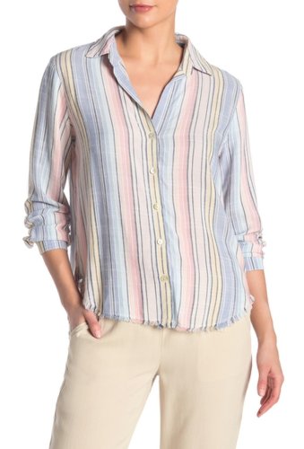 Imbracaminte femei cloth stone fray hem striped button down shirt ombre hori