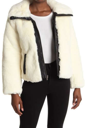 Imbracaminte femei cole haan faux fur cropped jacket white