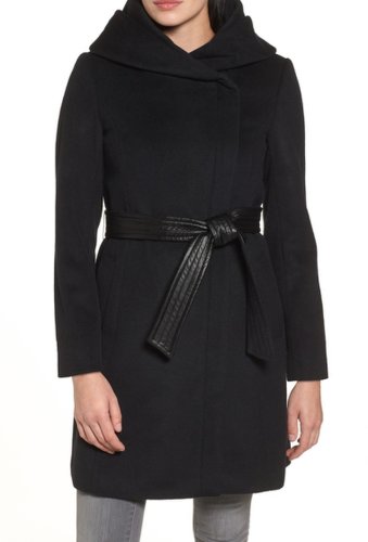 Imbracaminte femei cole haan hoodied tie waist wool blend coat black