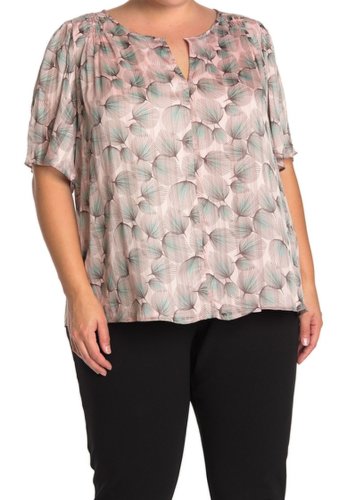 Imbracaminte femei collective concepts feather print split neck blouse plus size peachteal