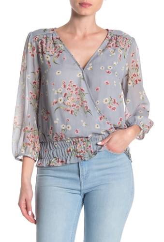 Imbracaminte femei collective concepts long sleeve smocked floral blouse as is grey blue floral