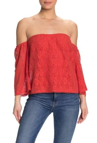 Imbracaminte femei cupcakes and cashmere derosa lace off-the-shoulder top aurora red