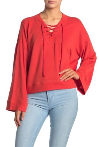 Imbracaminte femei cupcakes and cashmere soma lace up v-neck pullover aurora red