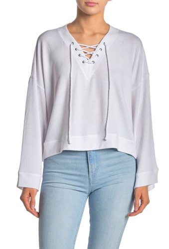 Imbracaminte femei cupcakes and cashmere soma lace up v-neck pullover white