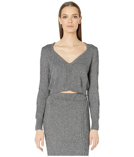 Imbracaminte femei cushnie long sleeved knit top with curved neckline and cab gunmetalsilver