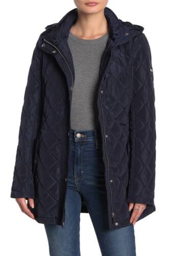 Imbracaminte femei dkny quilted tie waist hooded jacket navy