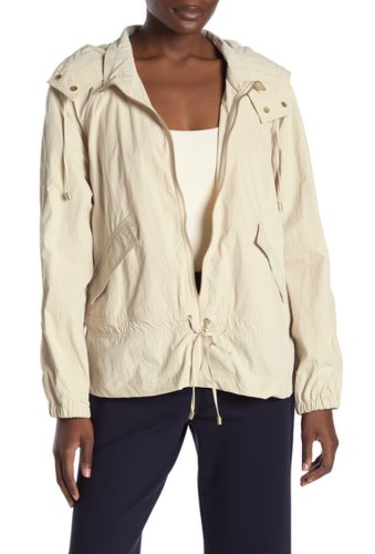 Imbracaminte femei donna karan new york front zip hooded jacket stone